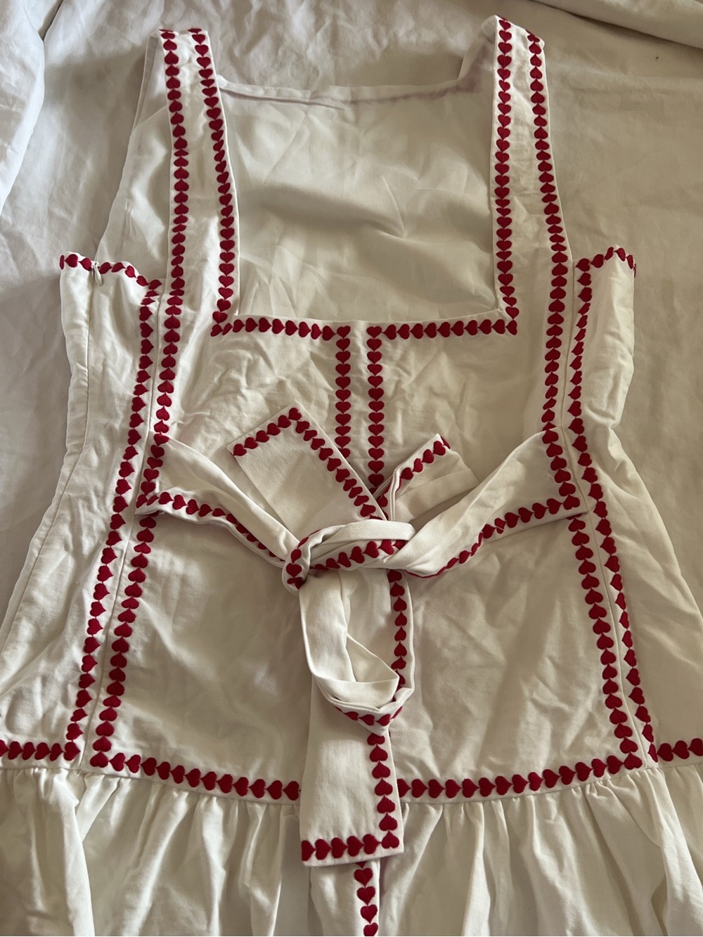 NWT Commense White Red Trim Maxi Dress Tie Back Cotton Vacation Dress Size M - Picture 12 of 13
